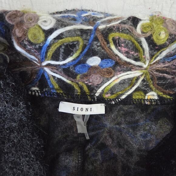 Sioni Woman's UNIQUE Mohair Wool Blend Embroidered Black Cardigan Sweater Size M - Picture 5 of 8